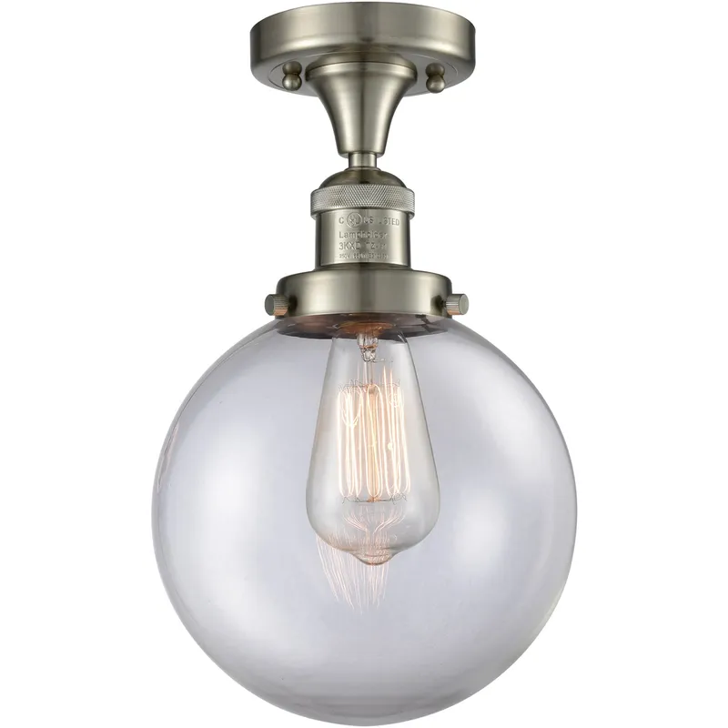 Franklin Restoration Large Beacon 1 Light 8 inch Brushed Satin Nickel Semi-Flush Mount Ceiling Light in Clear Glass, Franklin Restoration