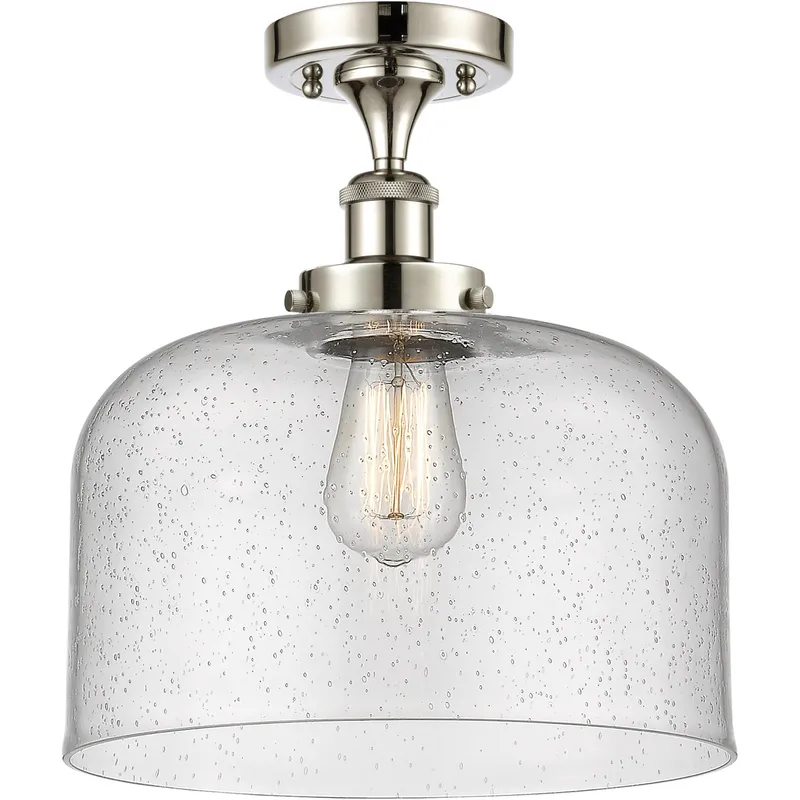 Ballston X-Large Bell 1 Light 8 inch Polished Nickel Semi-Flush Mount Ceiling Light in Seedy Glass