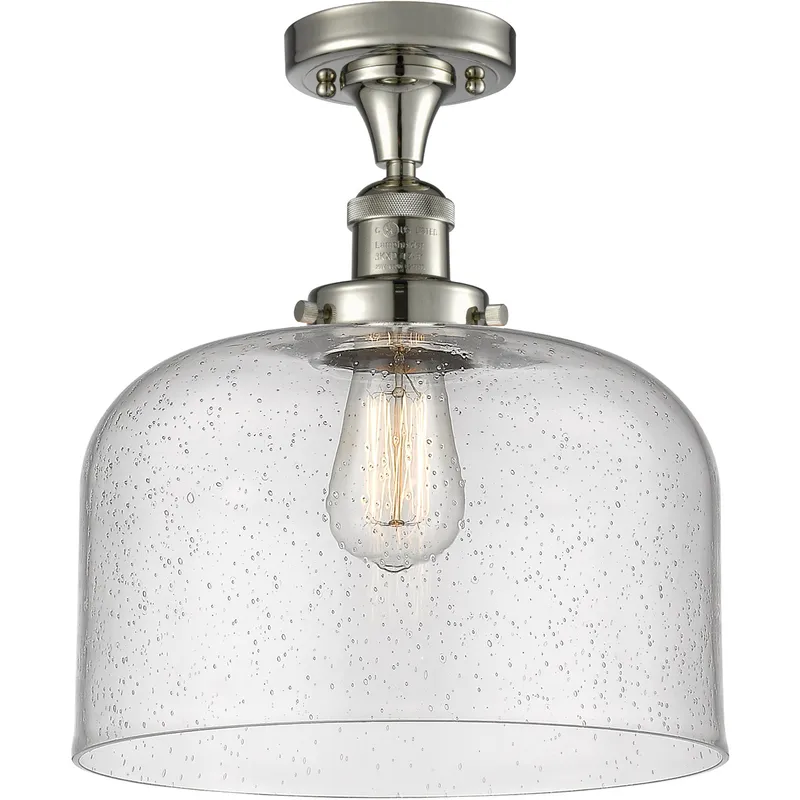 Franklin Restoration X-Large Bell LED 12 inch Polished Nickel Semi-Flush Mount Ceiling Light in Seedy Glass, Franklin Restoration