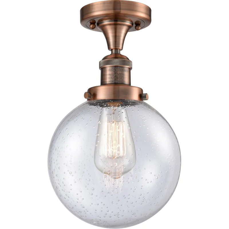 Franklin Restoration Large Beacon 1 Light 8 inch Antique Copper Semi-Flush Mount Ceiling Light in Seedy Glass, Franklin Restoration