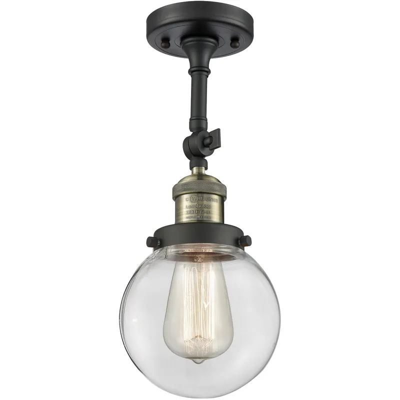 Franklin Restoration Beacon 1 Light 6 inch Black Antique Brass Semi-Flush Mount Ceiling Light in Clear Glass, Franklin Restoration