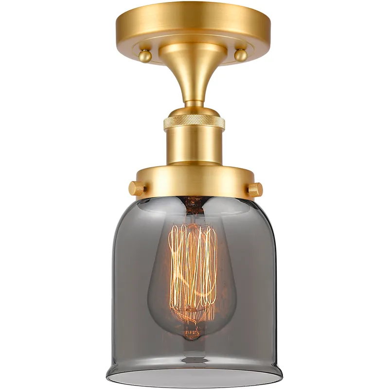 Bell 1 Light 5 inch Satin Gold Semi-Flush Mount Ceiling Light in Light Smoke Glass