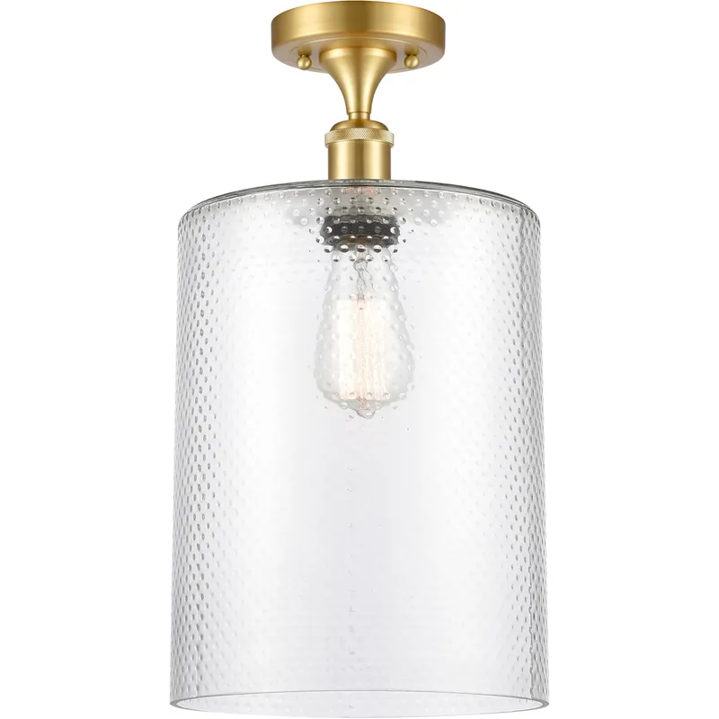 Ballston Large Cobbleskill 1 Light 9 inch Satin Gold Semi-Flush Mount Ceiling Light in Clear Glass, Ballston