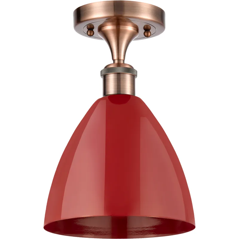Ballston Plymouth Dome LED 7.5 inch Antique Copper Semi-Flush Mount Ceiling Light in Matte Red