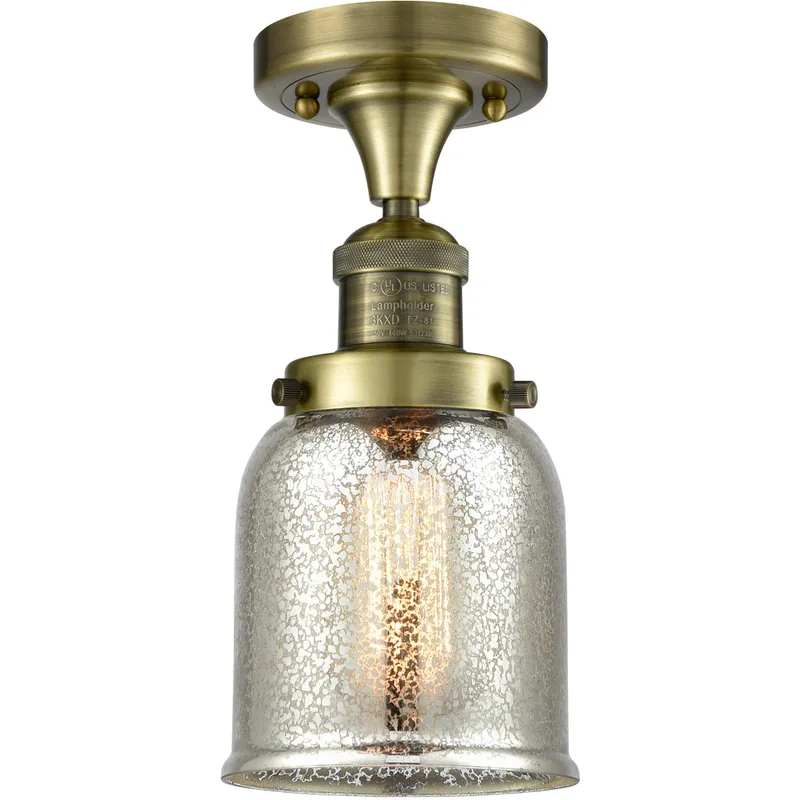Franklin Restoration Small Bell 1 Light 5 inch Antique Brass Semi-Flush Mount Ceiling Light in Incandescent, Silver Plated Mercury Glass, Franklin Restoration