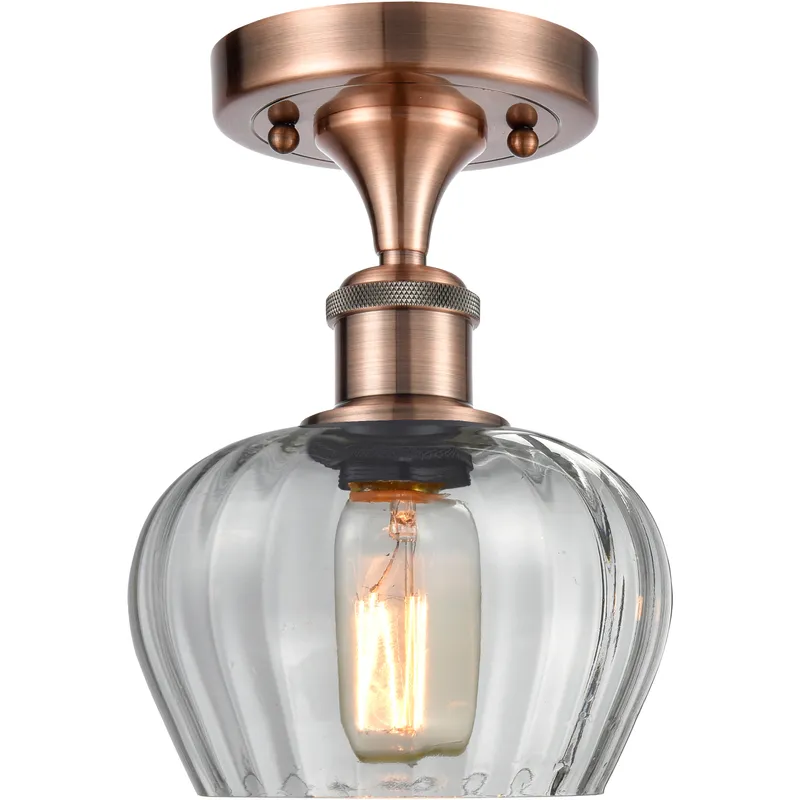 Fenton 1 Light 6.5 inch Antique Copper Semi-Flush Mount Ceiling Light in Clear Glass