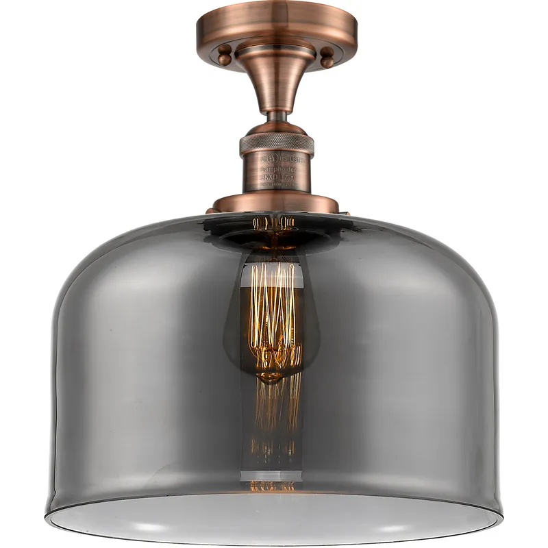 Franklin Restoration X-Large Bell LED 12 inch Antique Copper Semi-Flush Mount Ceiling Light in Plated Smoke Glass, Franklin Restoration