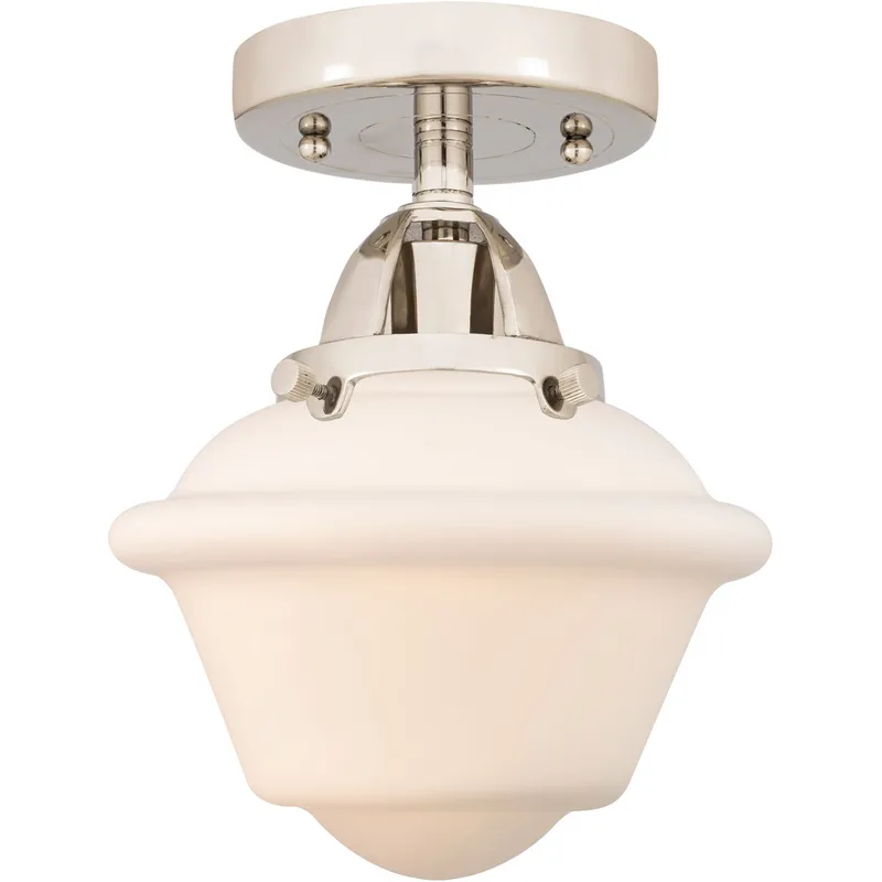 Nouveau 2 Small Oxford 1 Light 8 inch Polished Nickel Semi-Flush Mount Ceiling Light in Matte White Glass