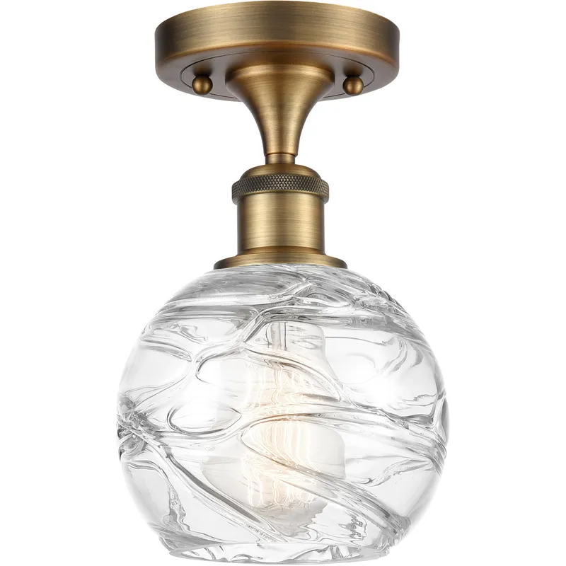 Ballston Small Deco Swirl 1 Light 6 inch Brushed Brass Semi-Flush Mount Ceiling Light, Ballston