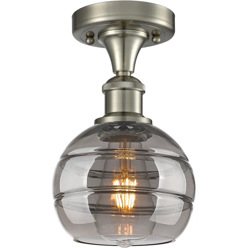 Edison Rochester 1 Light 5.88 inch Brushed Satin Nickel Semi-Flush Mount Ceiling Light in Light Smoke Glass