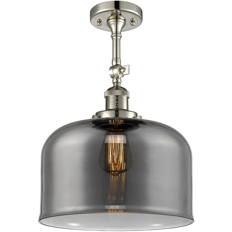 Franklin Restoration X-Large Bell LED 12 inch Polished Nickel Semi-Flush Mount Ceiling Light in Plated Smoke Glass, Franklin Restoration