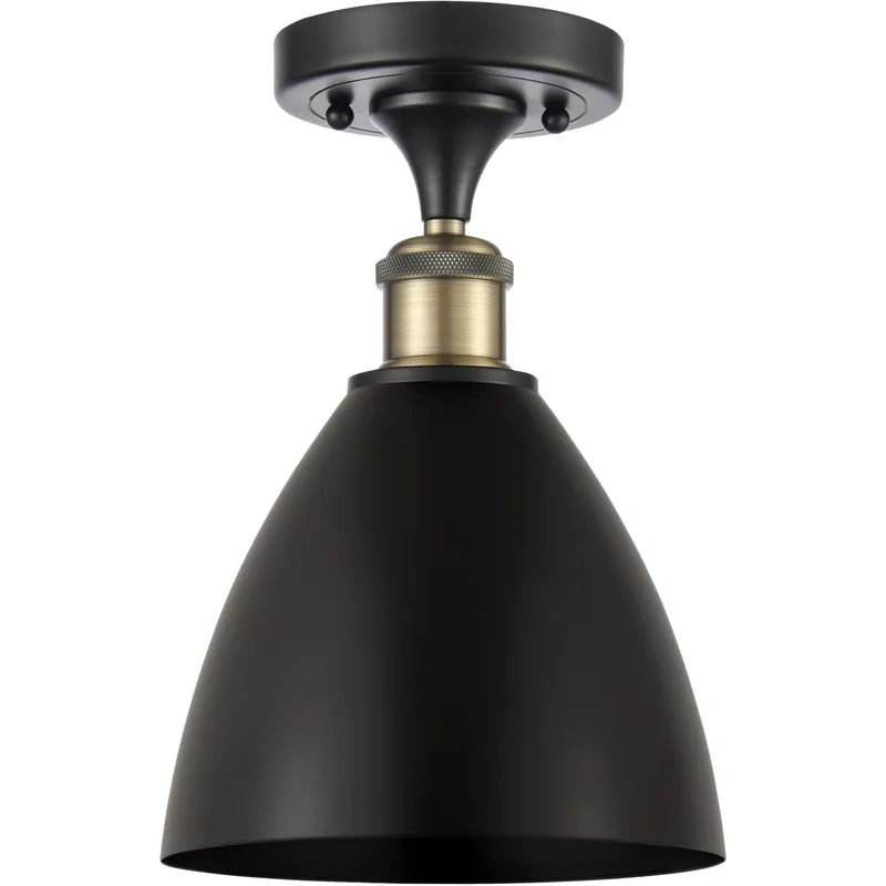 Metal Bristol 1 Light 7.5 inch Black Antique Brass Semi-Flush Mount Ceiling Light in Matte Black, Dome, 4 lb