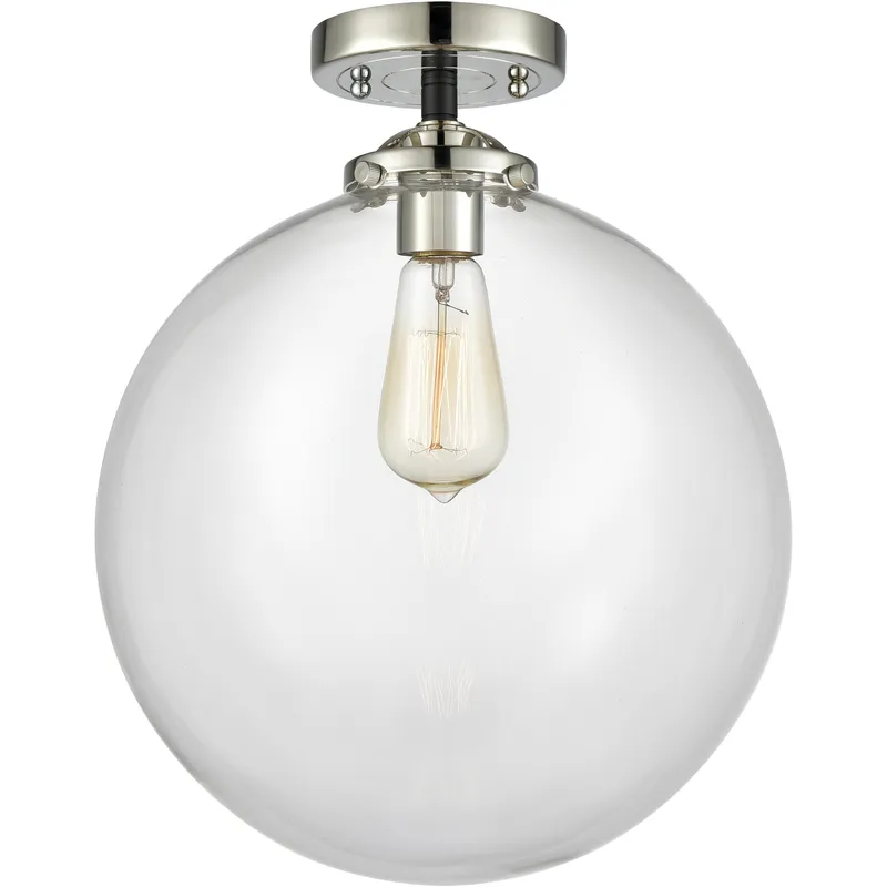 Nouveau XX-Large Beacon LED 12 inch Black Polished Nickel Semi-Flush Mount Ceiling Light in Clear Glass, Nouveau
