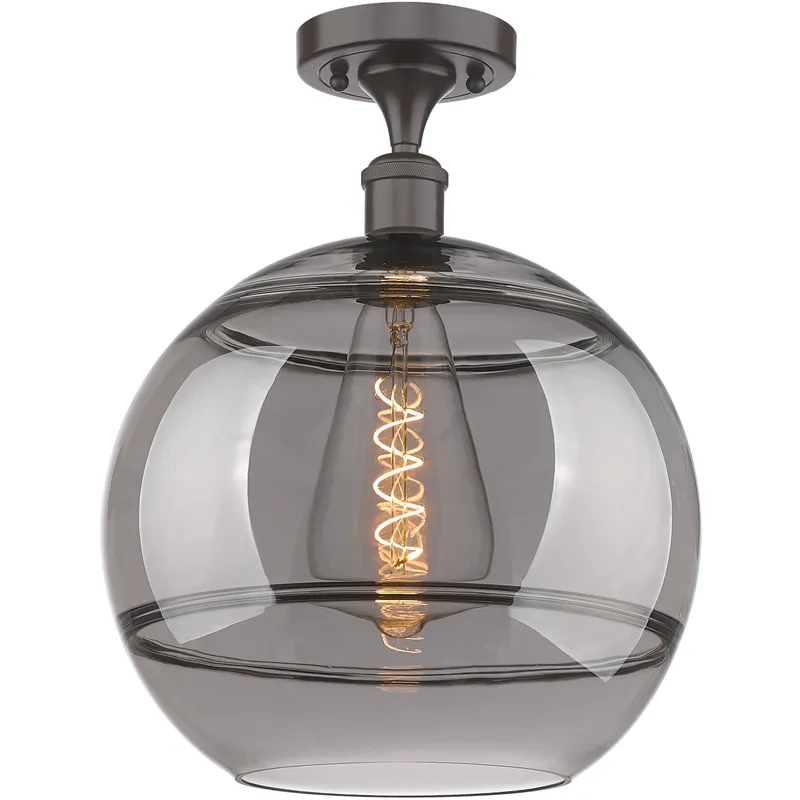 Edison Rochester 1 Light 12 inch Oil Rubbed Bronze Semi-Flush Mount Ceiling Light in Light Smoke Glass
