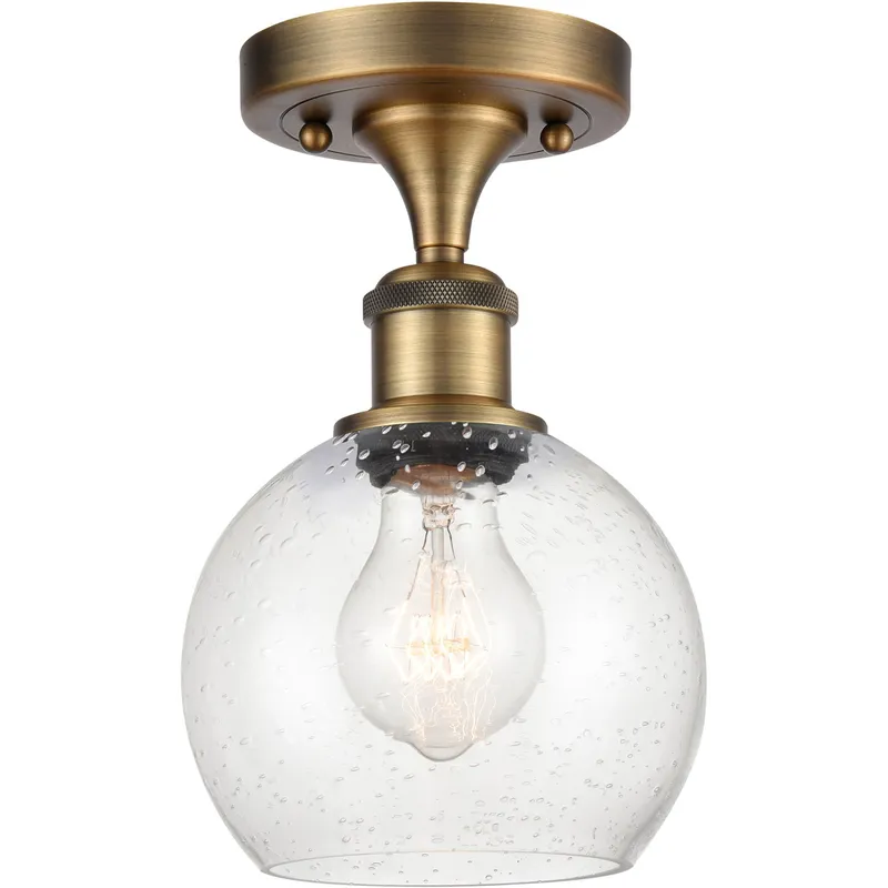 Ballston Athens LED 6 inch Brushed Brass Semi-Flush Mount Ceiling Light in Seedy Glass