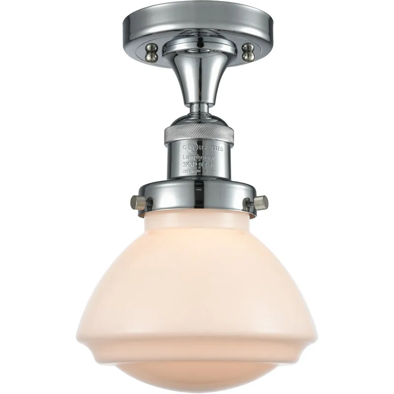 Franklin Restoration Olean 1 Light 7 inch Polished Chrome Semi-Flush Mount Ceiling Light in Matte White Glass, Franklin Restoration