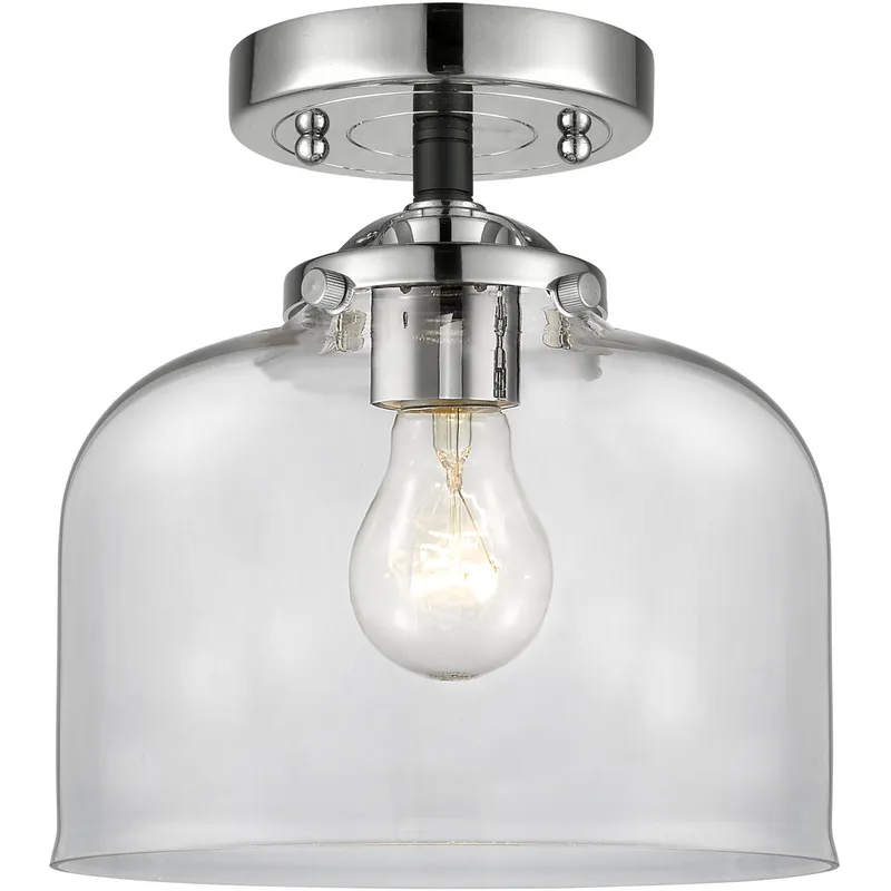 Nouveau Large Bell LED 8 inch Black Polished Nickel Semi-Flush Mount Ceiling Light in Clear Glass, Nouveau