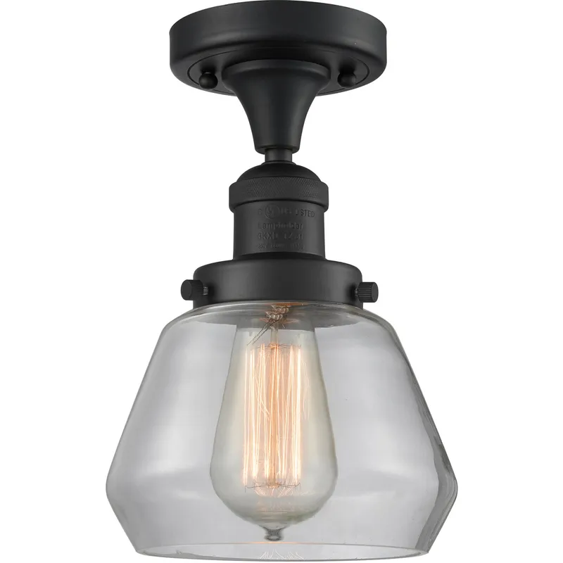 Franklin Restoration Fulton LED 6.75 inch Matte Black Semi-Flush Mount Ceiling Light in Clear Glass, Franklin Restoration