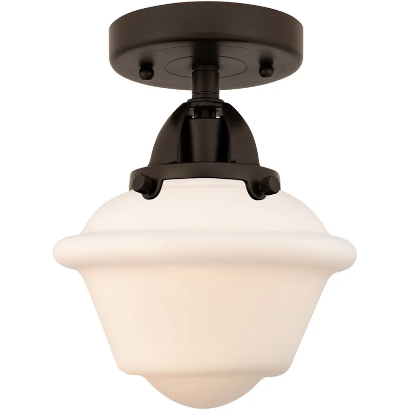 Nouveau 2 Small Oxford 1 Light 8 inch Oil Rubbed Bronze Semi-Flush Mount Ceiling Light in Matte White Glass