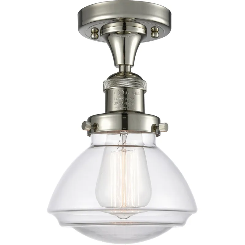 Franklin Restoration Olean 1 Light 6.75 inch Polished Nickel Semi-Flush Mount Ceiling Light in Clear Glass, Franklin Restoration