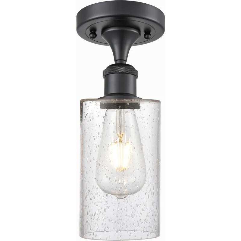 Clymer 1 Light 3.88 inch Matte Black Semi-Flush Mount Ceiling Light in Seedy Glass