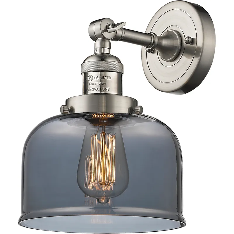 Franklin Restoration Large Bell 1 Light 8 inch Brushed Satin Nickel Semi-Flush Mount Ceiling Light in Light Smoke Glass, Franklin Restoration