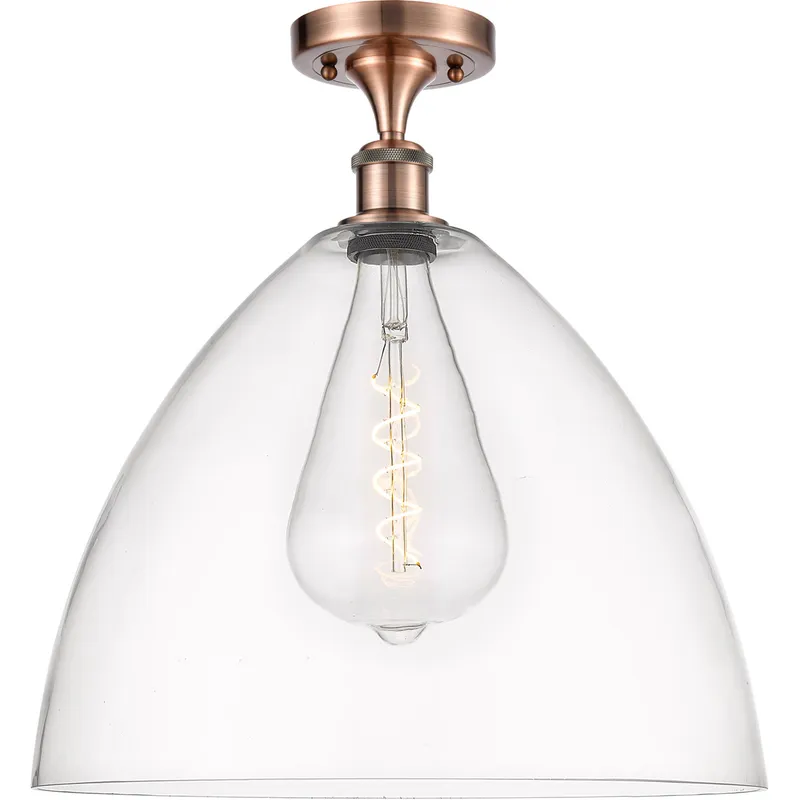 Ballston Dome 1 Light 16 inch Antique Copper Semi-Flush Mount Ceiling Light in Clear Glass
