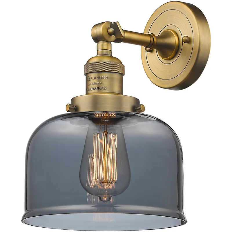 Franklin Restoration Large Bell 1 Light 8 inch Brushed Brass Semi-Flush Mount Ceiling Light in Light Smoke Glass, Franklin Restoration