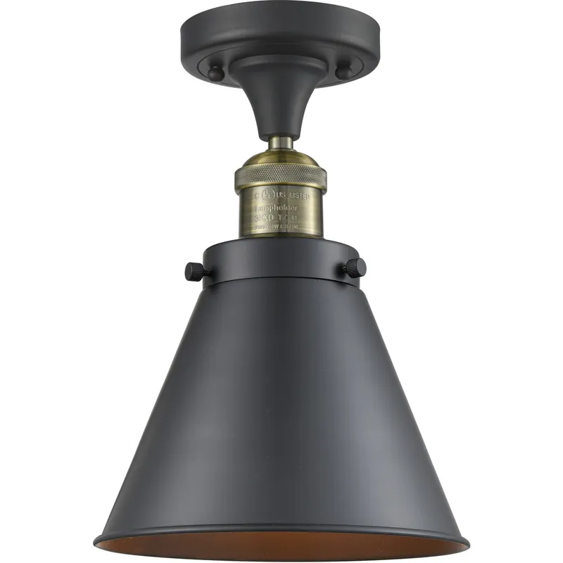 Franklin Restoration Appalachian LED 8 inch Black Antique Brass Semi-Flush Mount Ceiling Light in Matte Black, Franklin Restoration