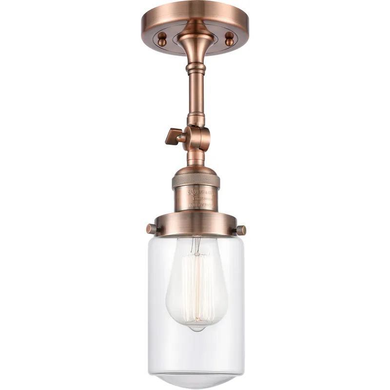 Franklin Restoration Dover LED 5 inch Antique Copper Semi-Flush Mount Ceiling Light in Clear Glass, Franklin Restoration