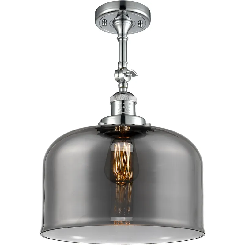 Franklin Restoration X-Large Bell LED 12 inch Polished Chrome Semi-Flush Mount Ceiling Light in Plated Smoke Glass, Franklin Restoration