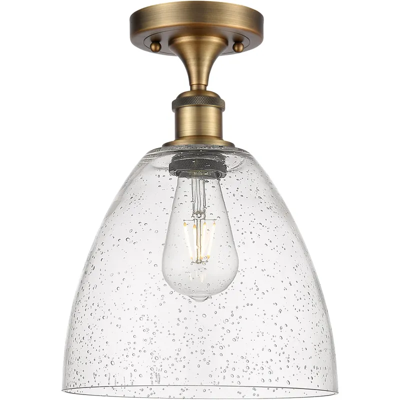 Ballston Dome 1 Light 9 inch Brushed Brass Semi-Flush Mount Ceiling Light in Seedy Glass