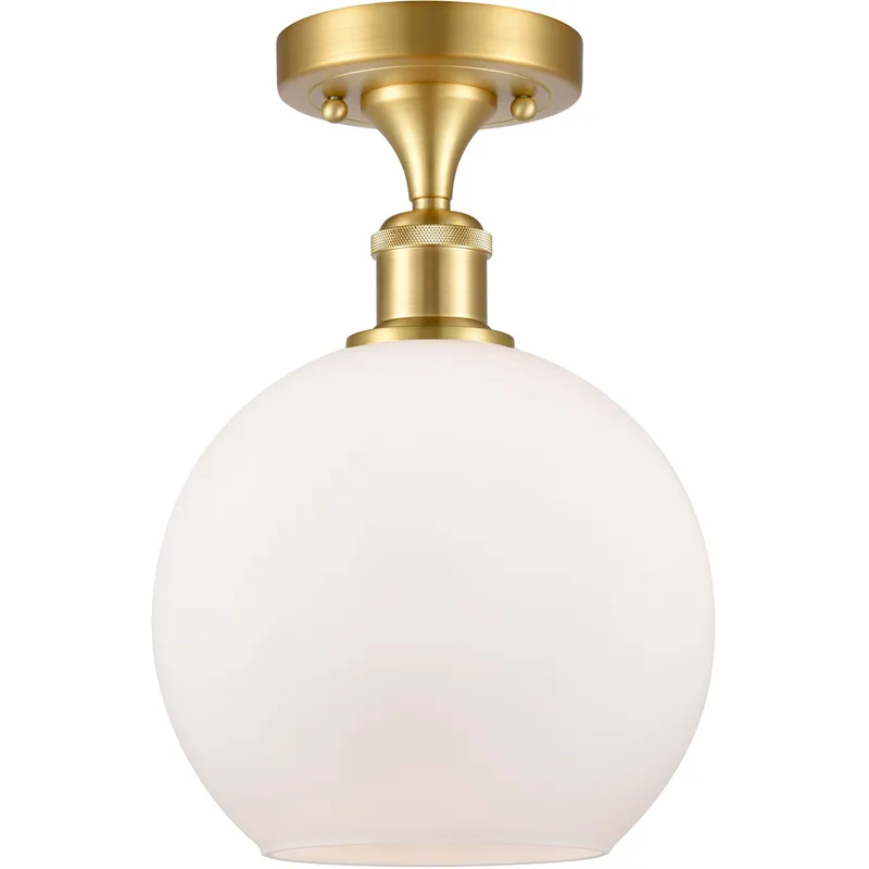 Ballston Athens LED 8 inch Satin Gold Semi-Flush Mount Ceiling Light in Matte White Glass, Ballston