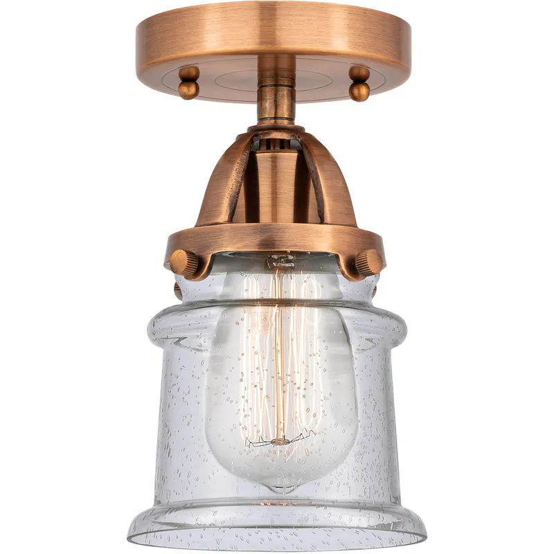 Nouveau 2 Small Canton 1 Light 5 inch Antique Copper Semi-Flush Mount Ceiling Light in Seedy Glass