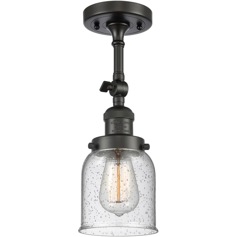 Franklin Restoration Small Bell LED 5 inch Oil Rubbed Bronze Semi-Flush Mount Ceiling Light in Seedy Glass, Franklin Restoration