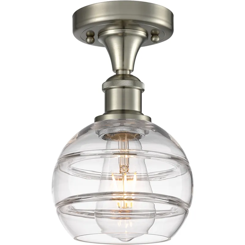 Edison Rochester 1 Light 5.88 inch Brushed Satin Nickel Semi-Flush Mount Ceiling Light in Clear Glass