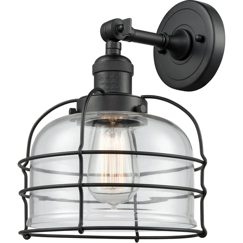 Franklin Restoration Large Bell Cage 1 Light 8 inch Matte Black Semi-Flush Mount Ceiling Light in Clear with Cage, Franklin Restoration