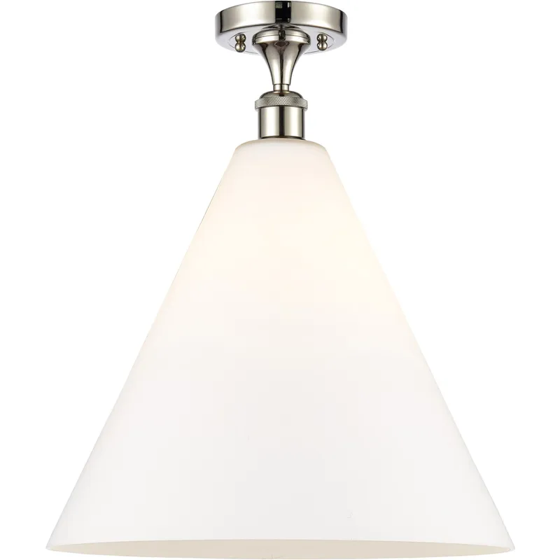 Ballston Cone LED 16 inch Polished Nickel Semi-Flush Mount Ceiling Light in Matte White Glass