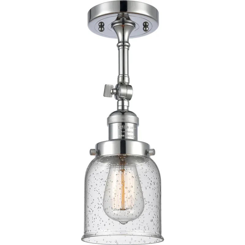 Franklin Restoration Small Bell 1 Light 5 inch Polished Chrome Semi-Flush Mount Ceiling Light in Seedy Glass, Franklin Restoration