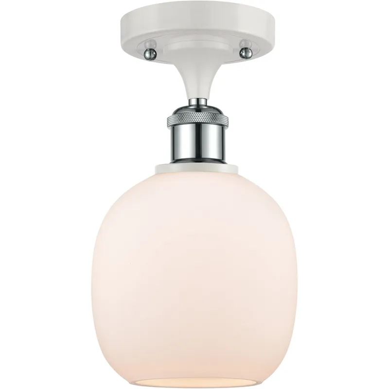 Ballston Belfast LED 6 inch White and Polished Chrome Semi-Flush Mount Ceiling Light in Matte White Glass, Ballston