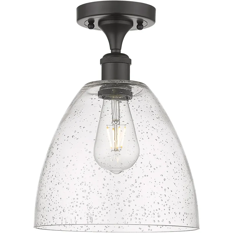 Ballston Dome 1 Light 9 inch Oil Rubbed Bronze Semi-Flush Mount Ceiling Light in Seedy Glass