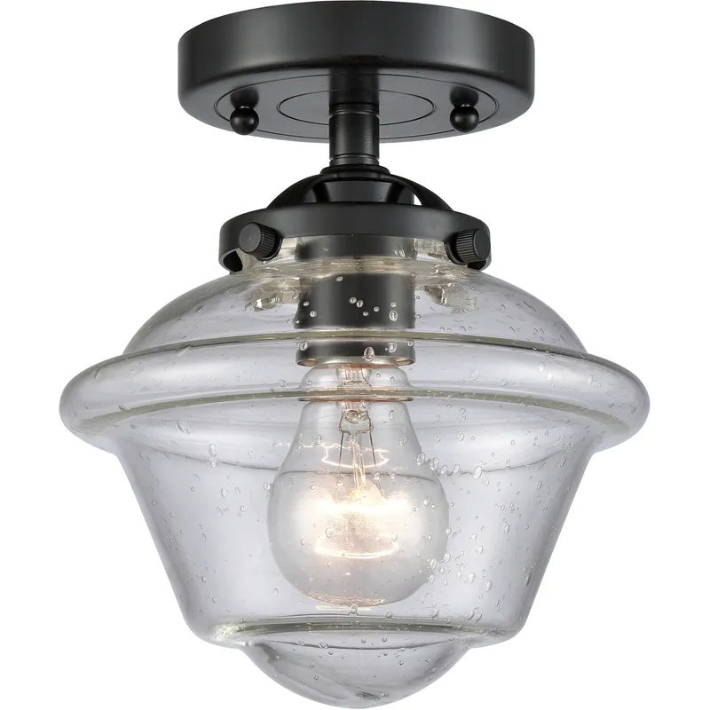 Nouveau Small Oxford 1 Light 8 inch Oil Rubbed Bronze Semi-Flush Mount Ceiling Light in Seedy Glass, Nouveau