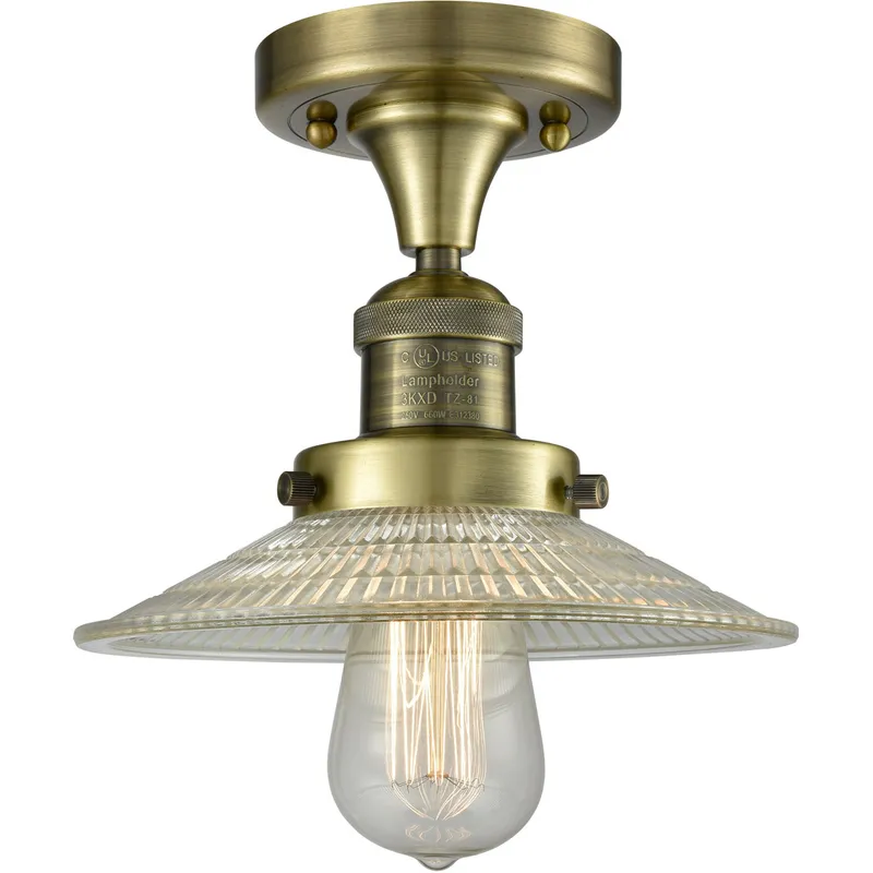 Franklin Restoration Halophane 1 Light 9 inch Antique Brass Semi-Flush Mount Ceiling Light in Incandescent, Clear Halophane Glass, Franklin Restoration