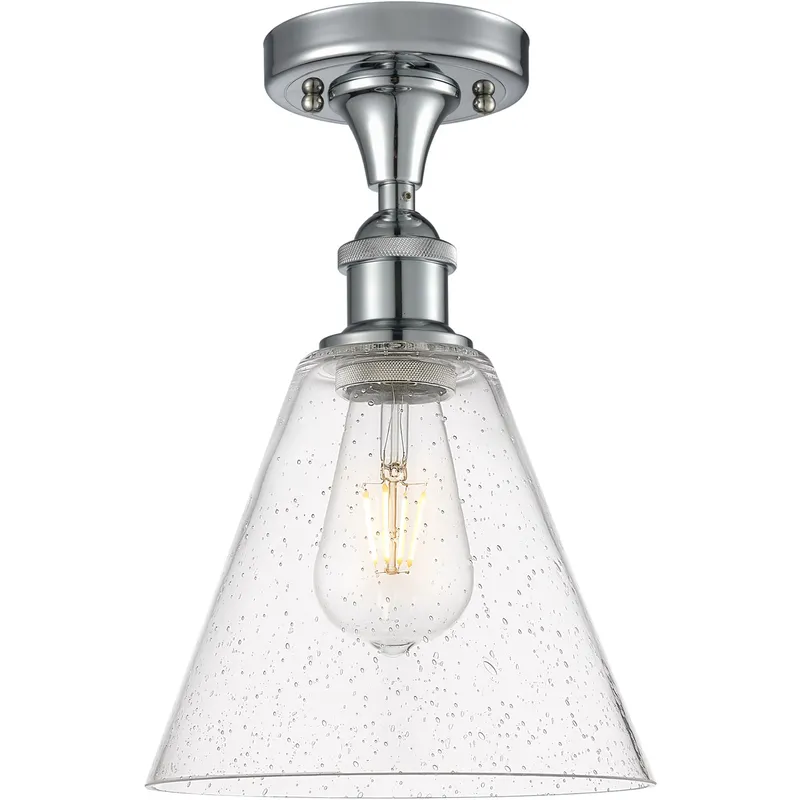 Ballston Cone 1 Light 8 inch Polished Chrome Semi-Flush Mount Ceiling Light in Seedy Glass