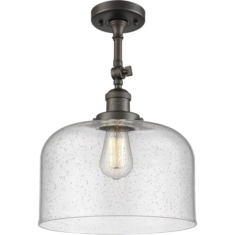 Franklin Restoration X-Large Bell LED 12 inch Oil Rubbed Bronze Semi-Flush Mount Ceiling Light in Seedy Glass, Franklin Restoration