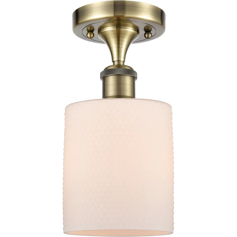 Ballston Cobbleskill 1 Light 5 inch Antique Brass Semi-Flush Mount Ceiling Light in Incandescent, Matte White Glass, Ballston