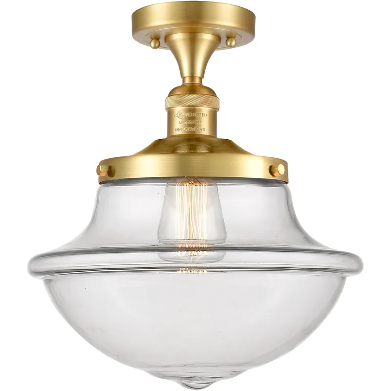 Franklin Restoration Large Oxford 1 Light 12 inch Satin Gold Semi-Flush Mount Ceiling Light in Clear Glass, Franklin Restoration