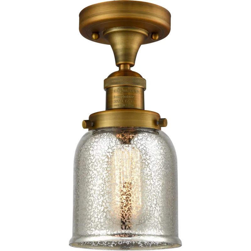 Franklin Restoration Small Bell 1 Light 5 inch Brushed Brass Semi-Flush Mount Ceiling Light in Silver Plated Mercury Glass, Franklin Restoration