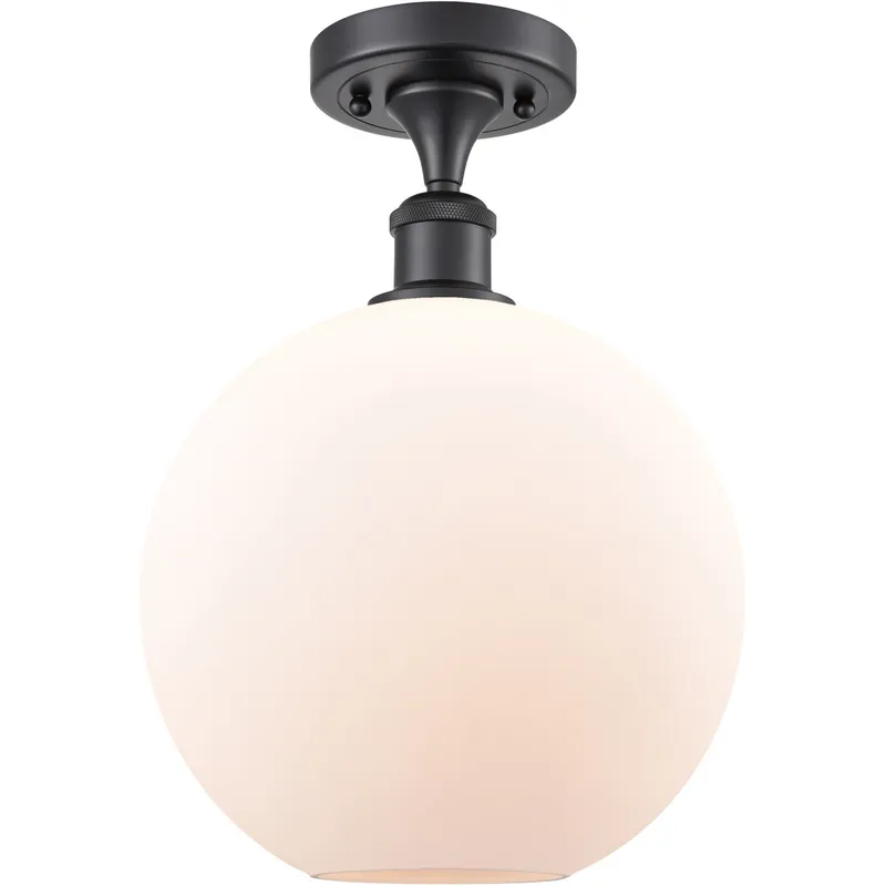 Ballston Large Athens LED 10 inch Matte Black Semi-Flush Mount Ceiling Light in Matte White Glass, Ballston
