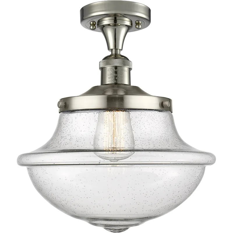 Franklin Restoration Large Oxford 1 Light 12 inch Polished Nickel Semi-Flush Mount Ceiling Light in Seedy Glass, Franklin Restoration
